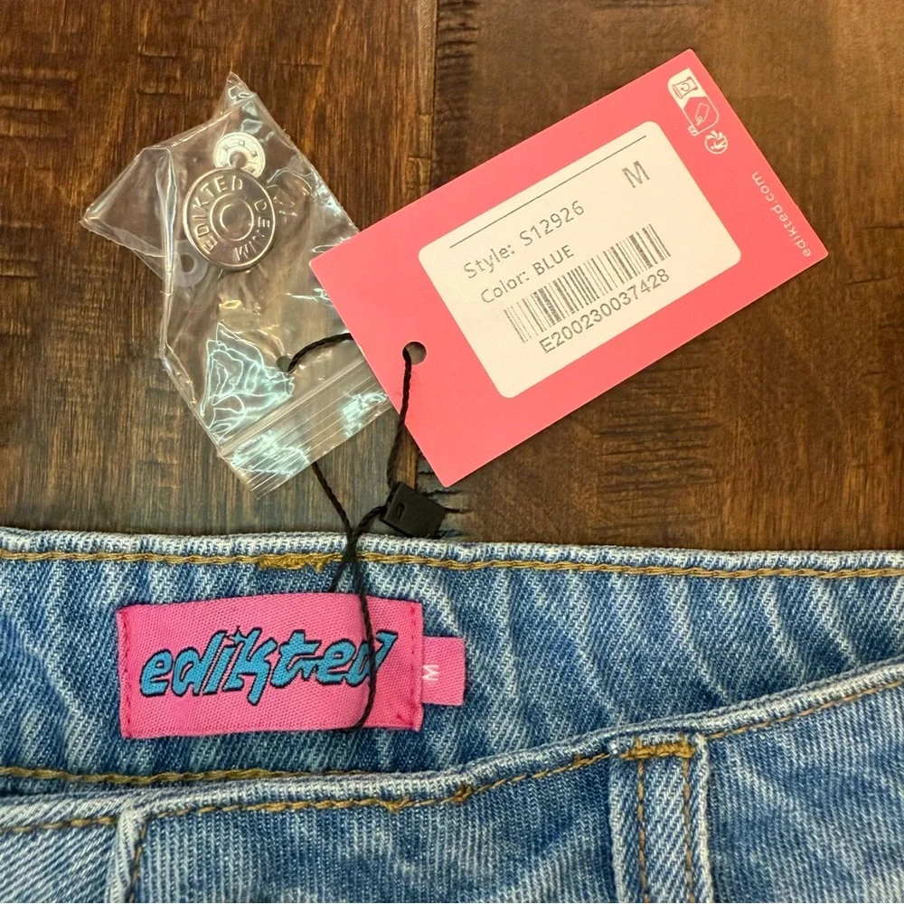 Edikted Talia Micro Mini Skirt Blue Denim size Medium NWT Y2K Streetwear